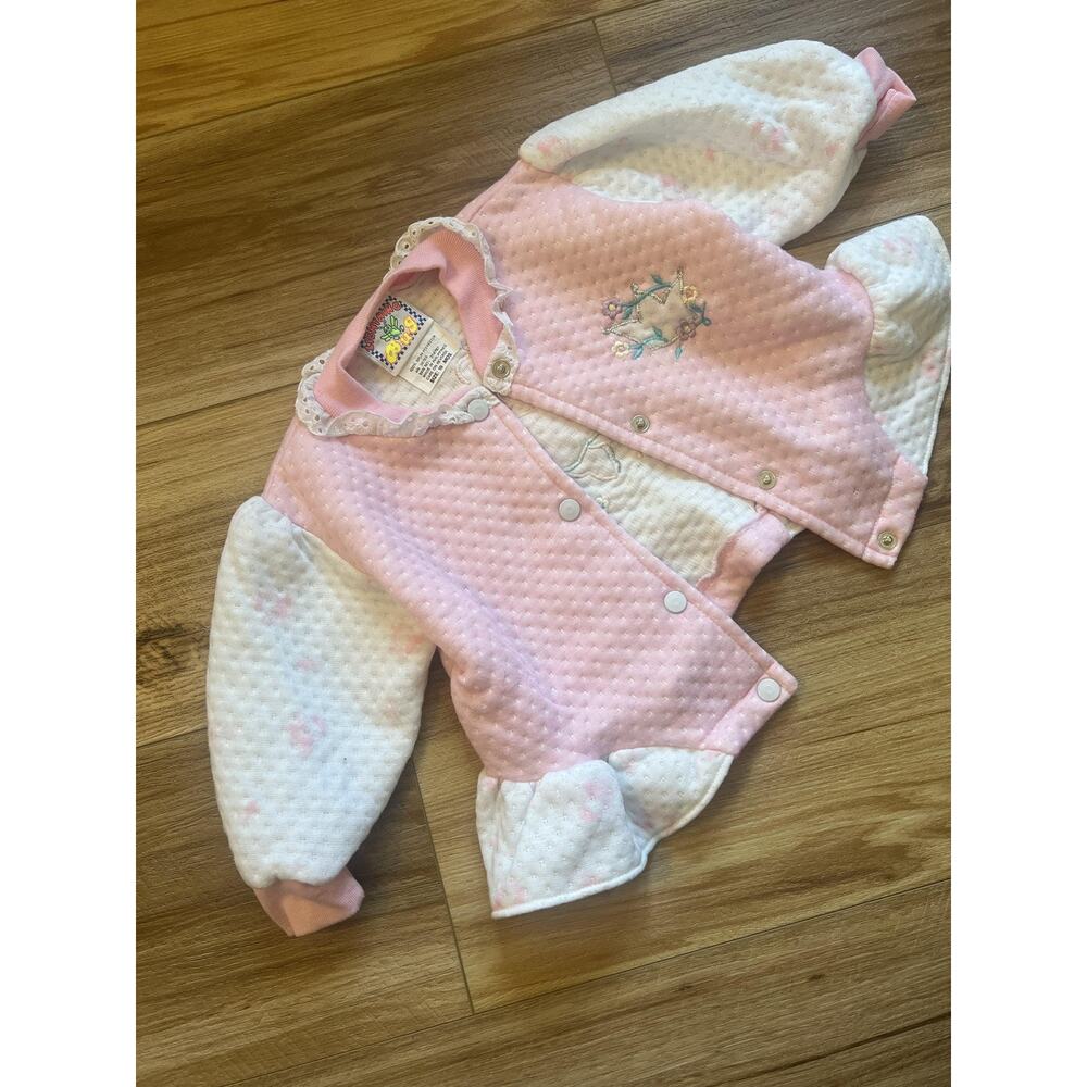 Vintage Lightning Bug‎ Jacket Girls 18 Months Pink Quilted Snap Bodysuit 90s